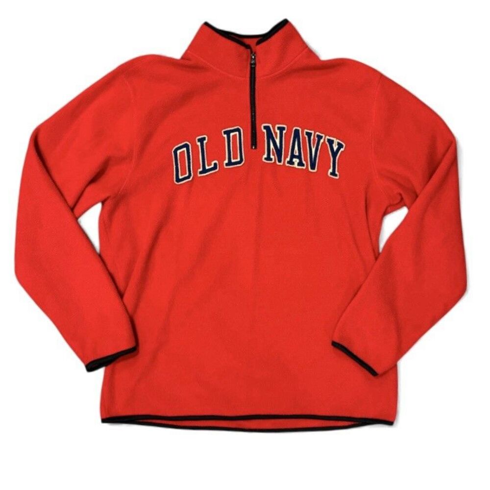 VINTAGE Old Navy Men’s Fleece Sweatshirt XL Red 1/4 Zip Logo Pullover Y2K